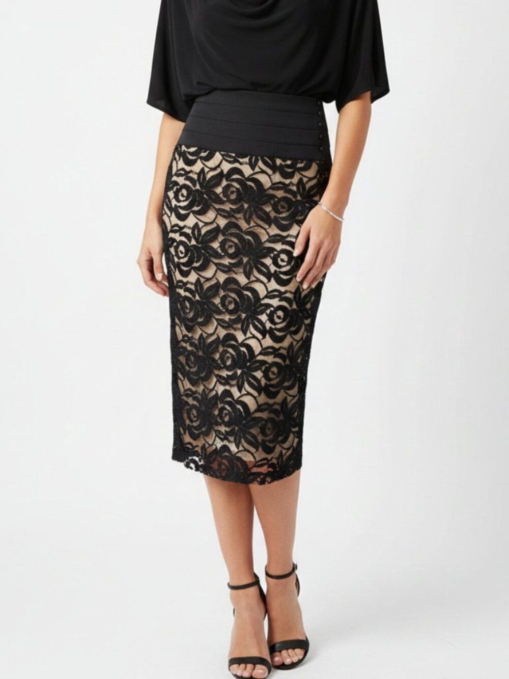 Body By Victoria’s Secret Black‎ & Nude Lace Straight Midi Skirt 0